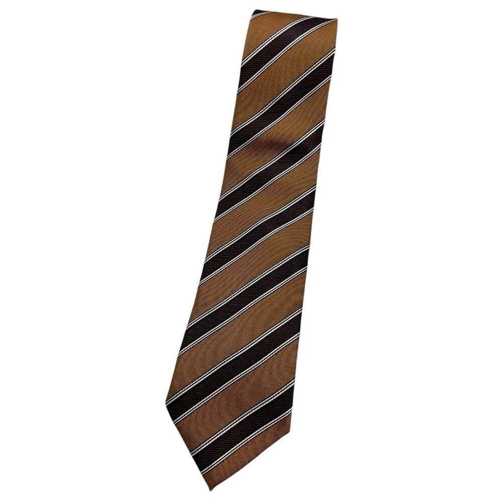 ERMENEGILDO ZEGNA Men's 100% Silk Necktie LUXURY Tie Brown Striped W:3.4" EUC